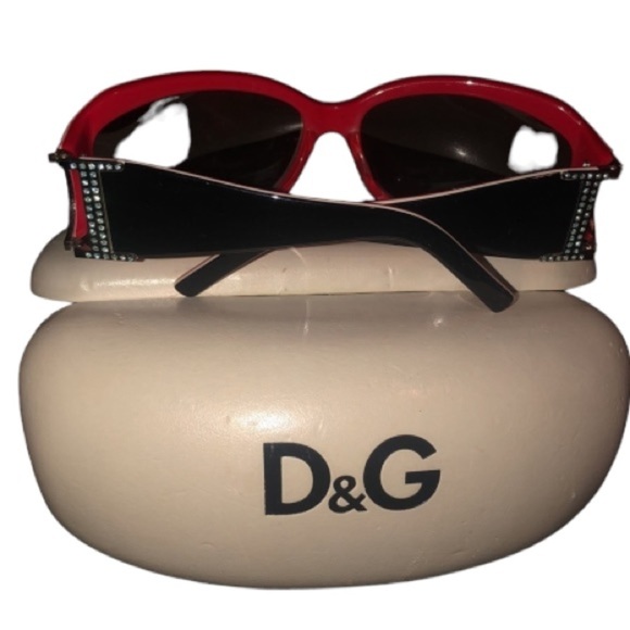 Dolce & Gabbana  black & red sheild sunglasses with crystal detail and case - Picture 9 of 11